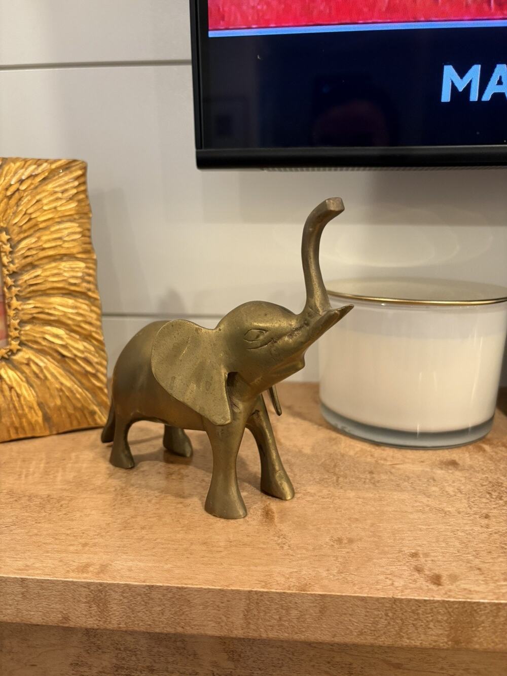 Vintage Brass Elephant Lucky Trunk Up Figurine. Add To Your Collectibles- 5 1/4”